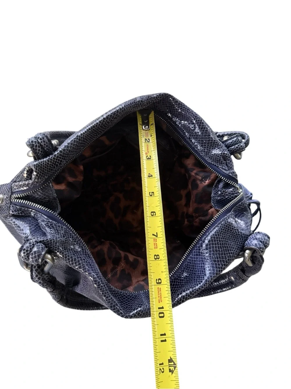 B. Makowsky Blue Leather Hobo Bag Snake Embossed Silver Hardware Y2K A221285